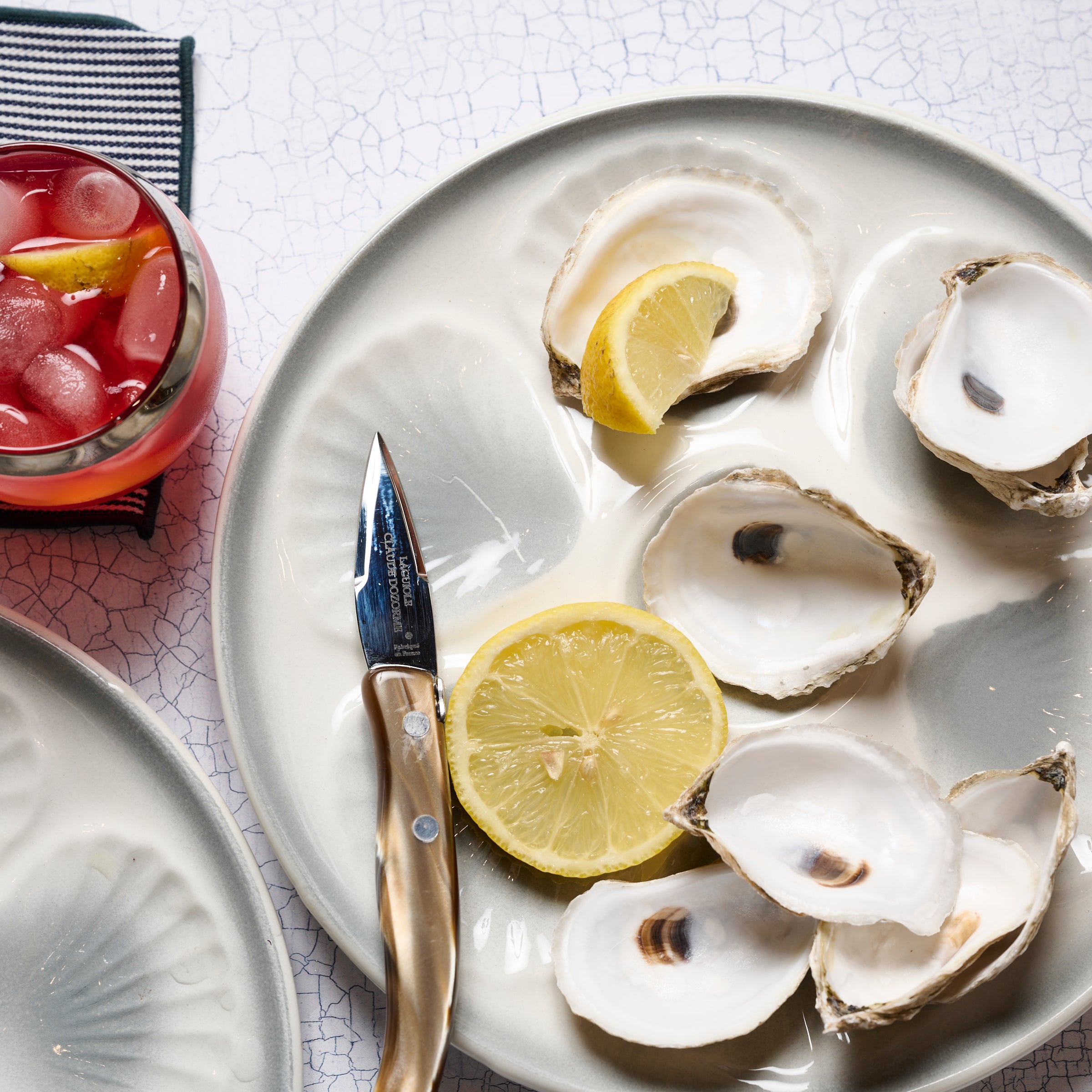 Oyster Plate Cream & Burgundy