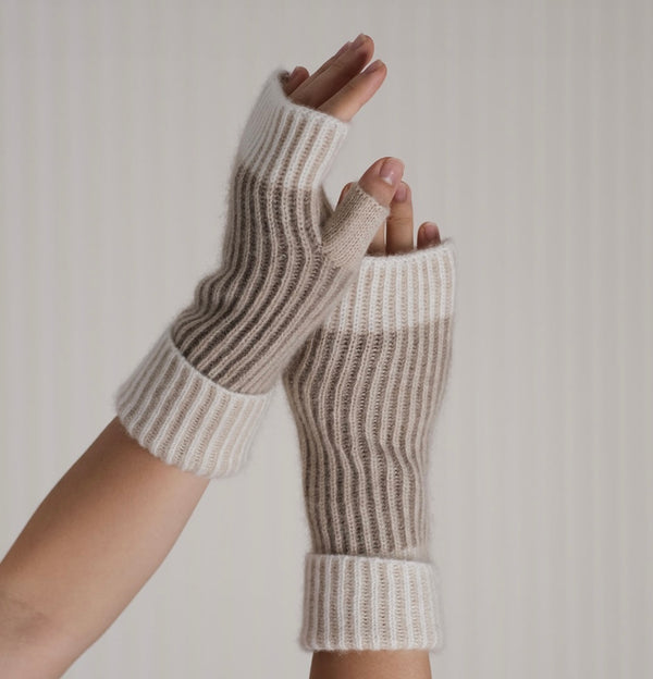 Fingerless cashmere gloves-Oat