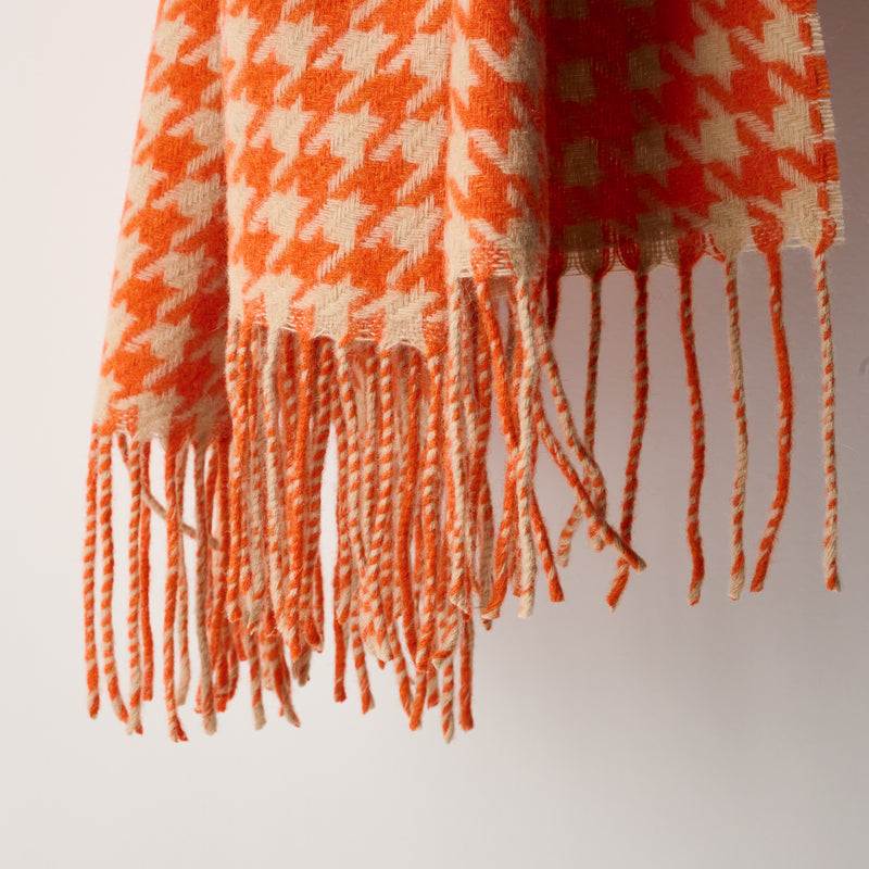 Lambswool Throw Blanket Orange-Houndstooth