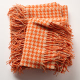 Lambswool Throw Blanket Orange-Houndstooth
