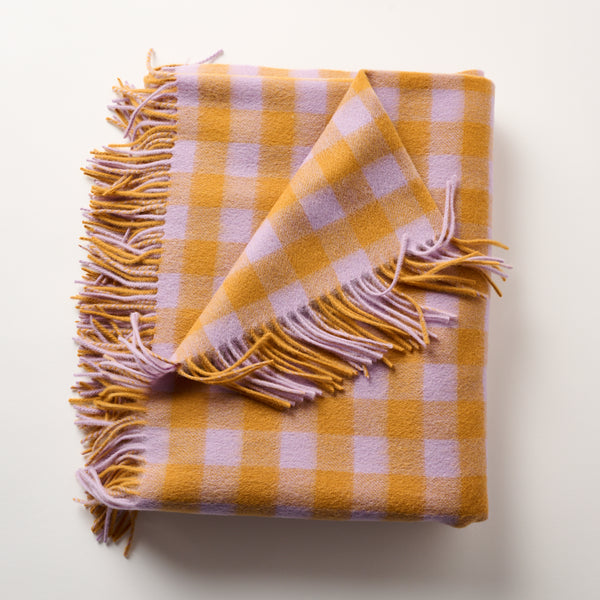 Lambswool Throw Blanket-Orange & Purple Check