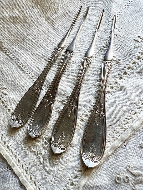 Vintage Matching Silver-Plate Seafood Picks- Set of 4