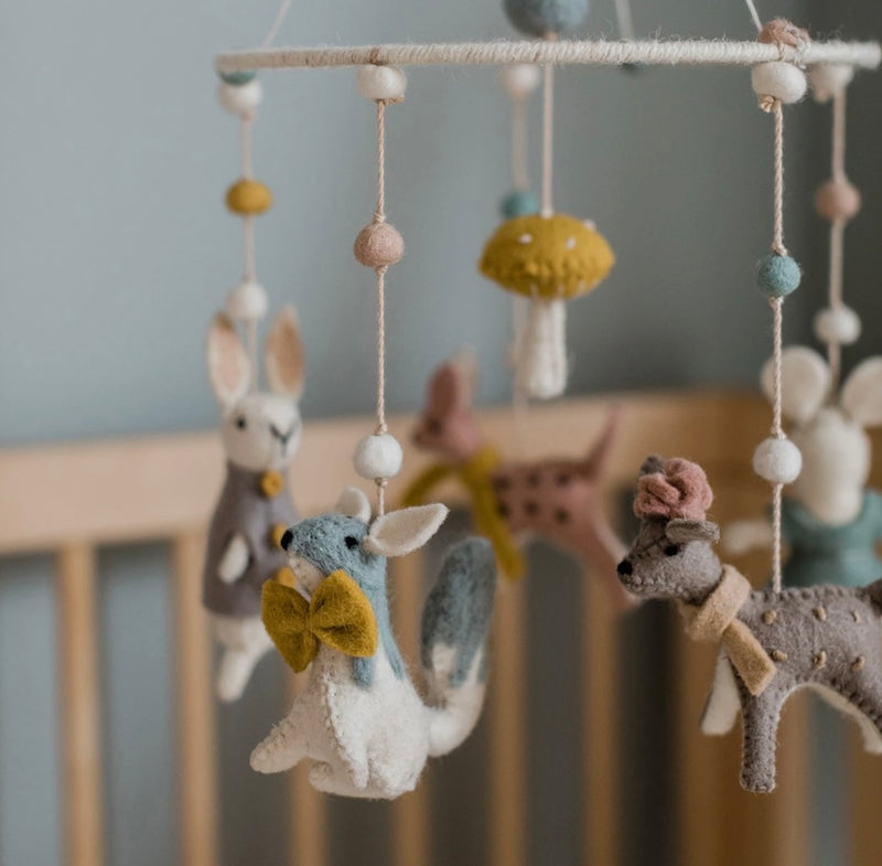hanging wool forest animal baby crib mobile