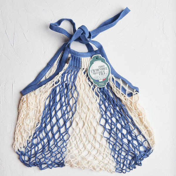 French cotton knit string bag striped