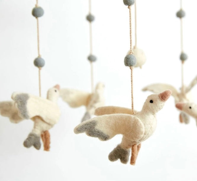 hanging wool stork baby crib mobile