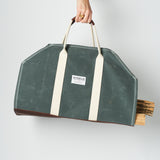 grey canvas wood carrier tote