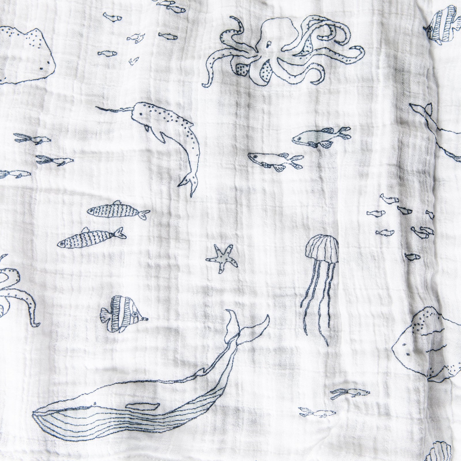 Organic Muslin Swaddle Blanket Life Aquatic Blanche Mimi