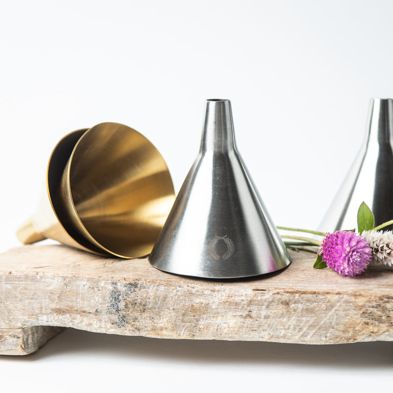 silver, gold stainless steel funnel