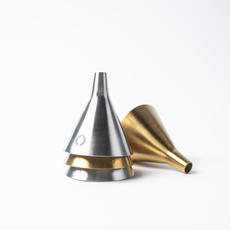 silver, gold stainless steel funnel