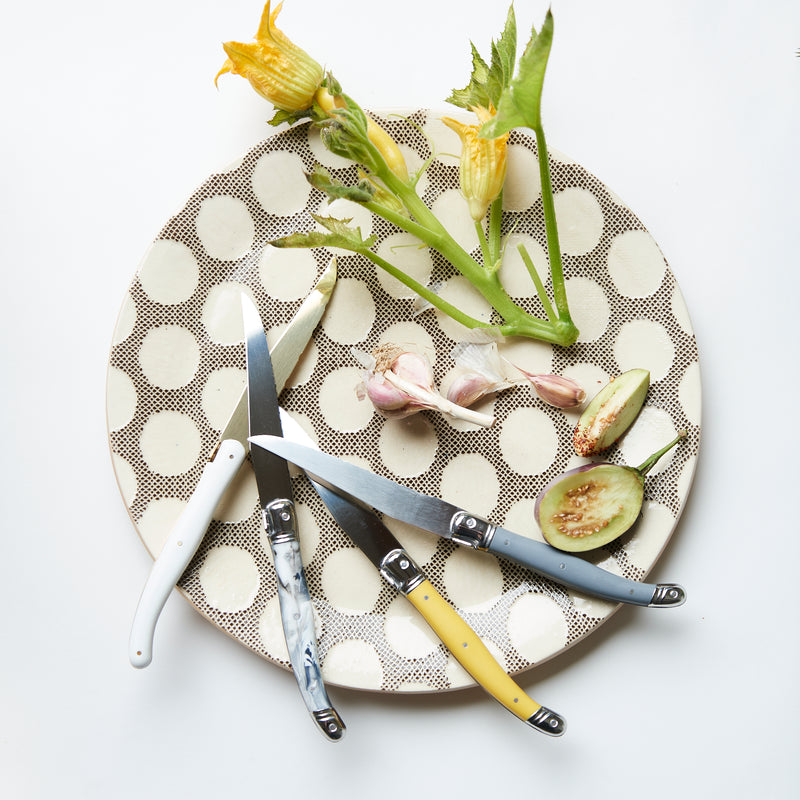 Laguiole Steak Knives: Alabaster + Gold Blade – Blanche + Mimi
